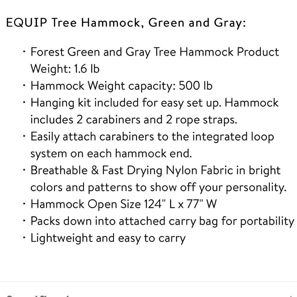 NWT Equip Two Person Travel Hammock Green & Grey - Picture 11 of 12